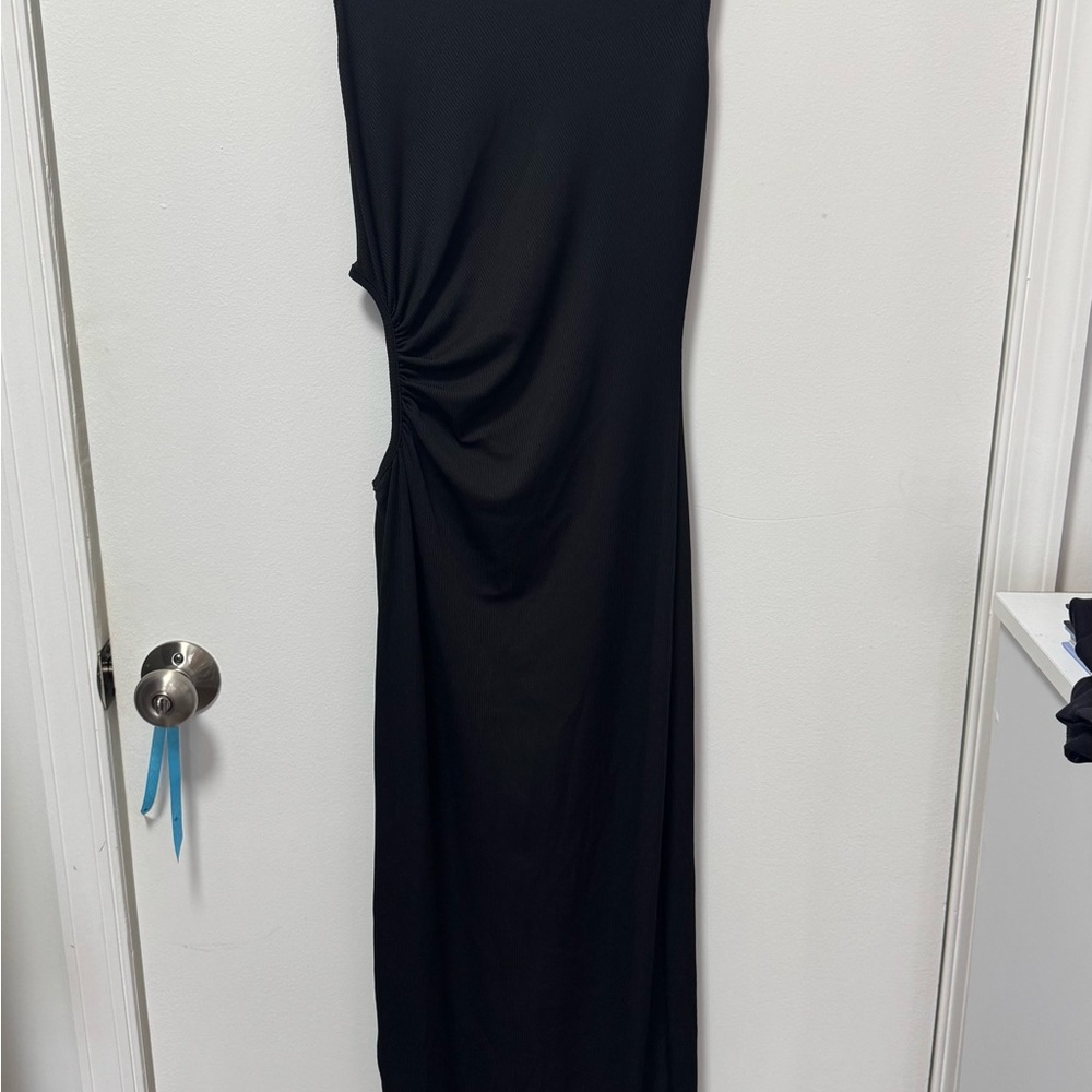 SHEIN Black Asymmetrical Ruched Midi Dress